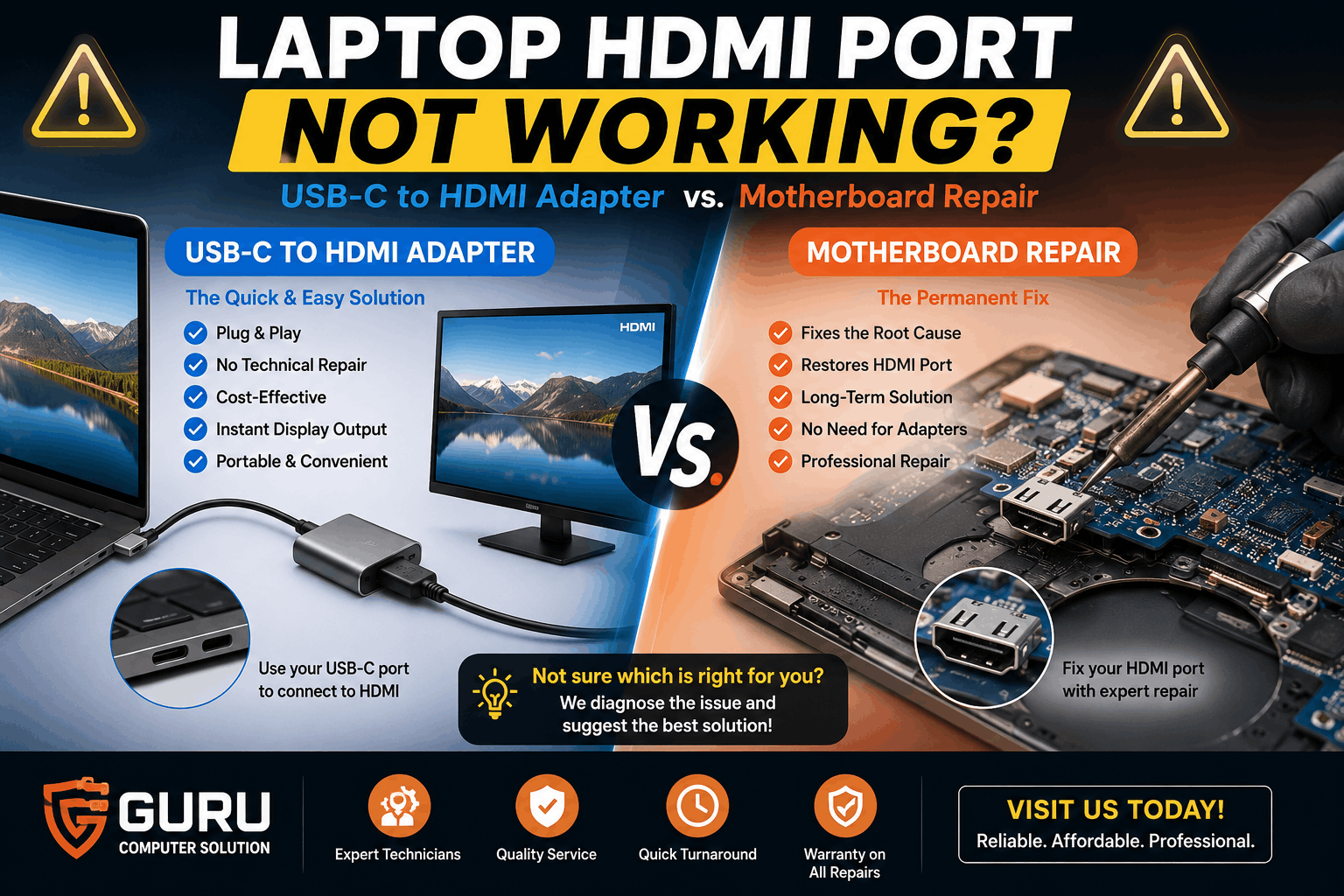 Laptop HDMI Port Not Working? USB-C to HDMI Adapter vs. Motherboard Repair