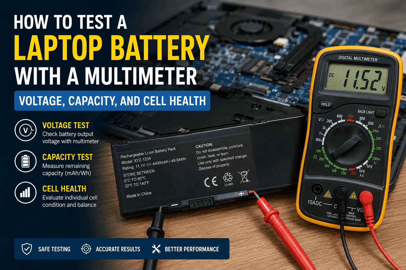 How to Test a Laptop Battery with a Multimeter – Voltage, Capacity, and Cell Health