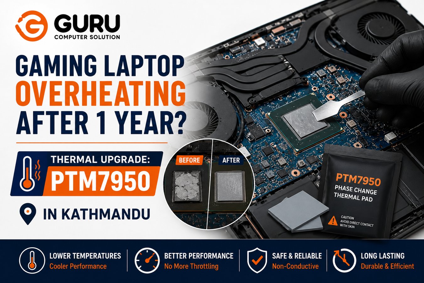 Gaming Laptop Overheating After 1 Year? Thermal Upgrade: PTM7950 in Kathmandu